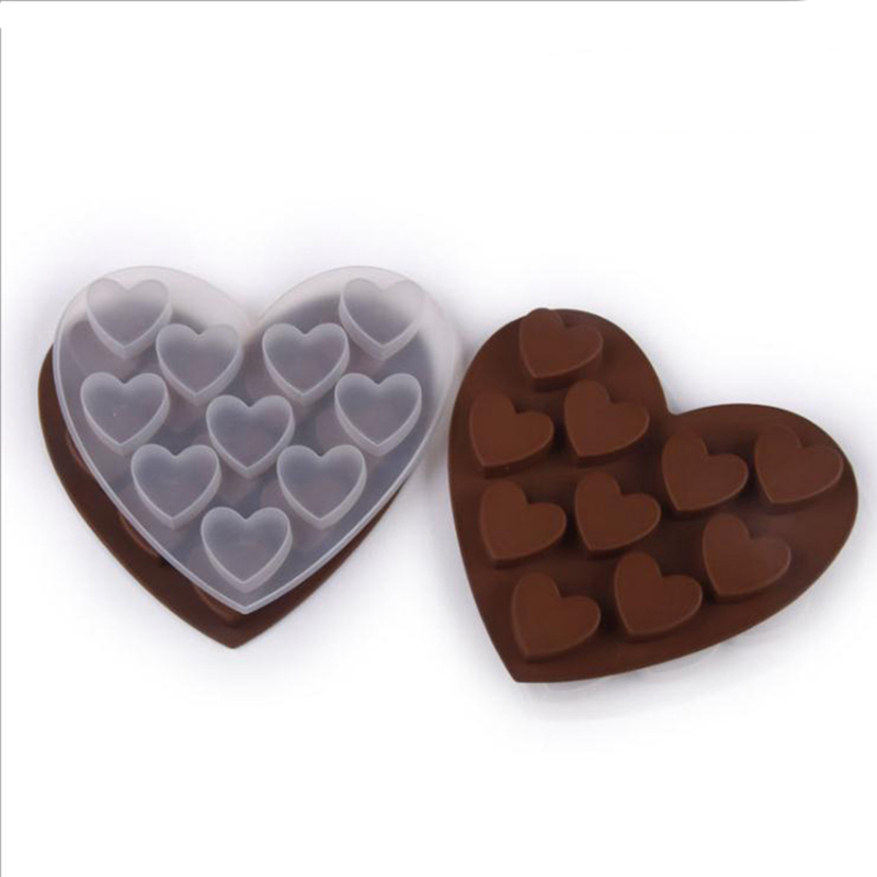 10 cáries molde de silicone em forma de coração para assar Chocolate Soap fondante Pudim geléia de doces de biscoito de gelo de gelo